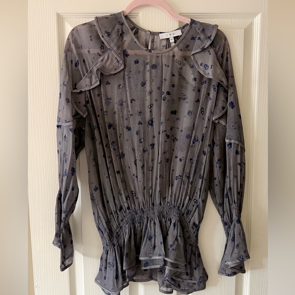 IRO Sheer Floral Ruffle Blouse - Purple - Picture 5 of 12